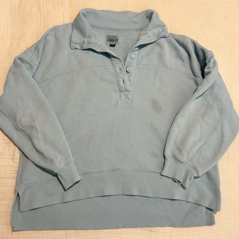 american eagle blue quarter button sweatshirt